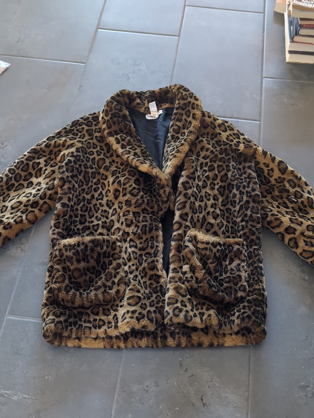 Anne Klein Leopard Print Faux Fur Jacket - Brown